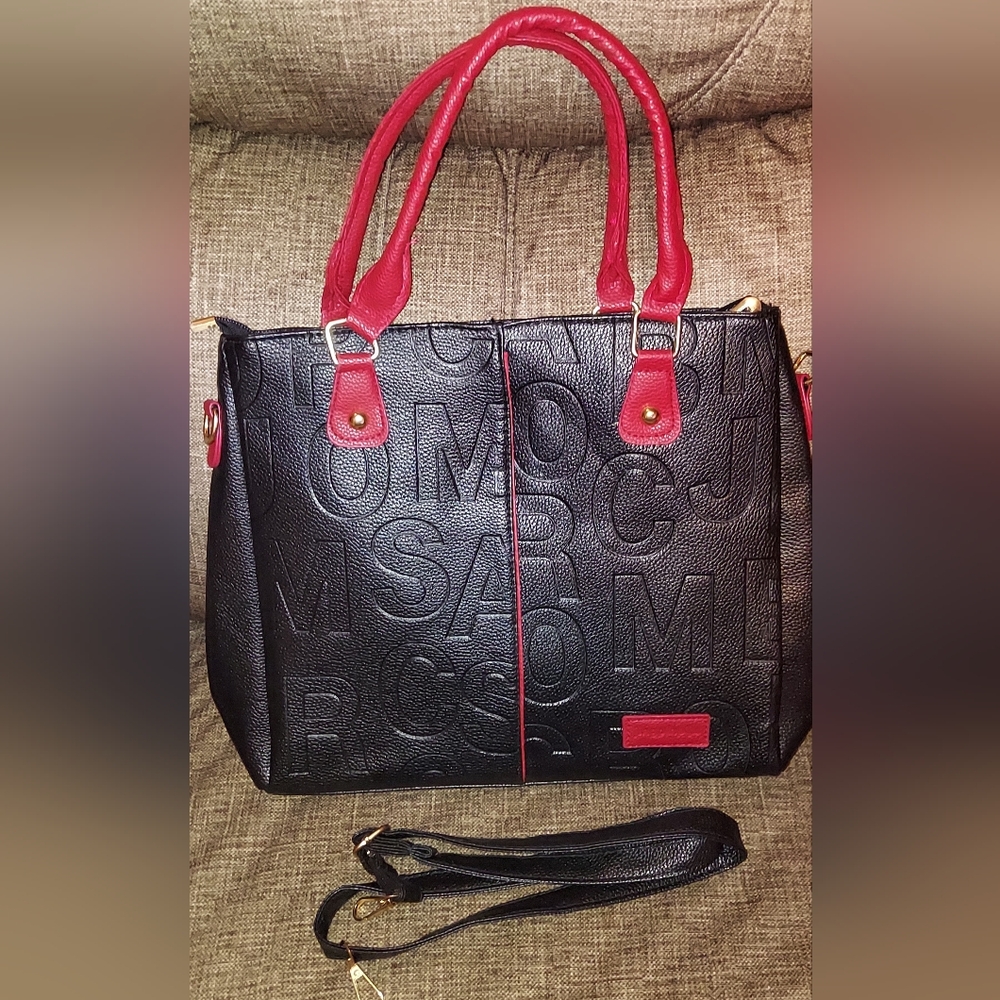 Elegant Black and Red Embossed Tote Bag